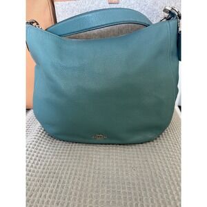 Coach Teal Pebbled Leather Hobo Shoulder Bag Purse Handbag MINT